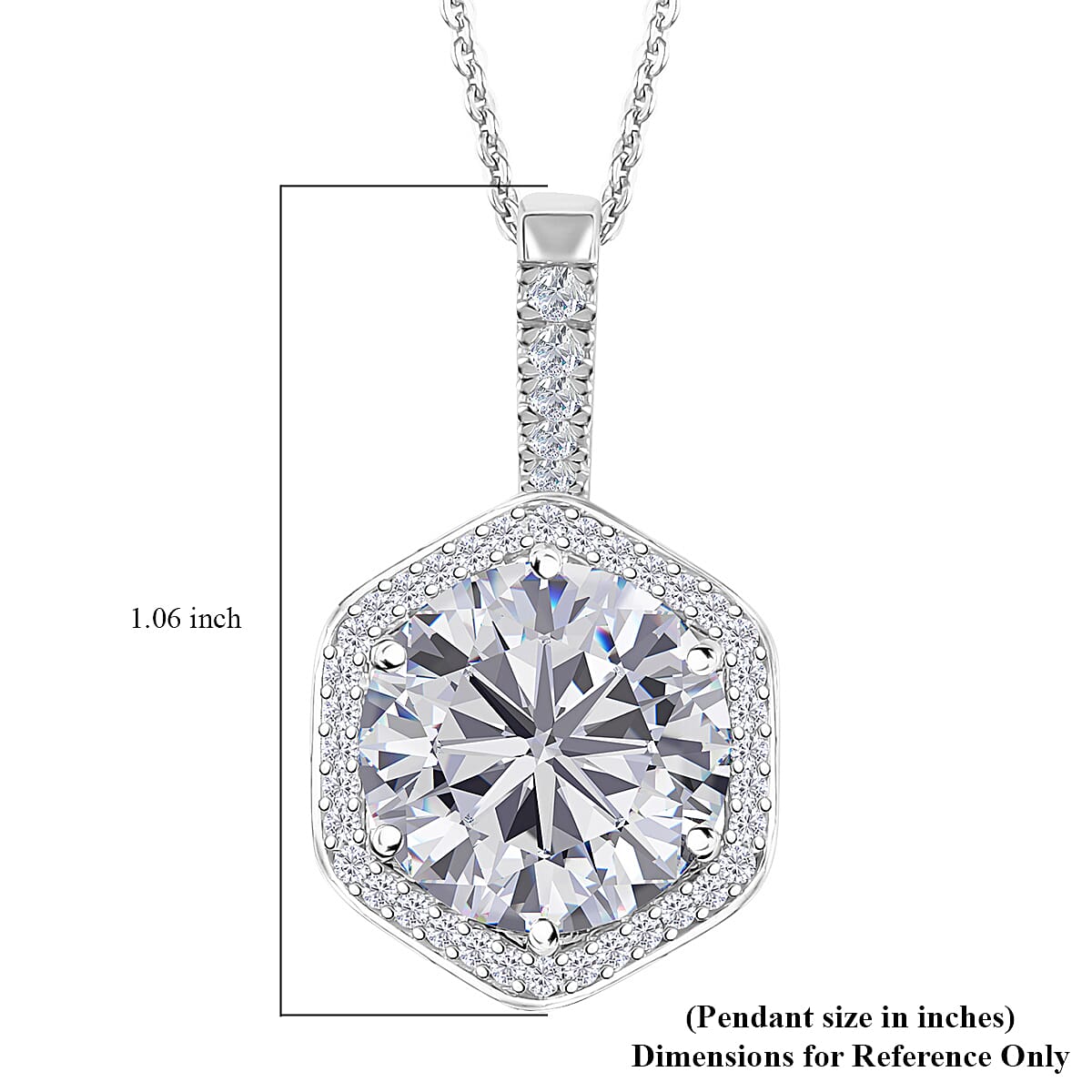 Moissanite Halo Pendant Necklace 20 Inches in Platinum Over Sterling Silver 7.75 ctw