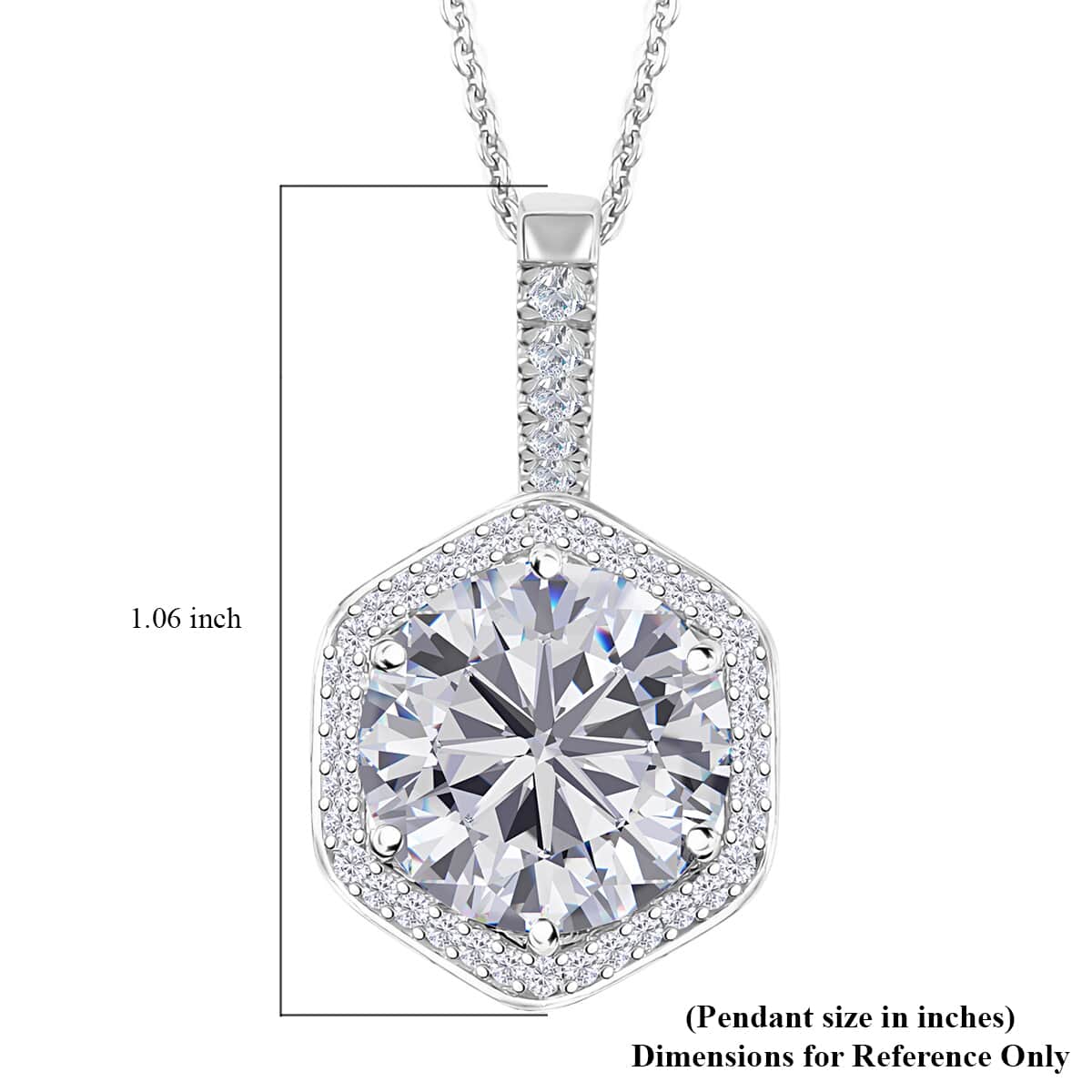 Moissanite Halo Pendant Necklace 20 Inches in Platinum Over Sterling Silver 7.75 ctw image number 7