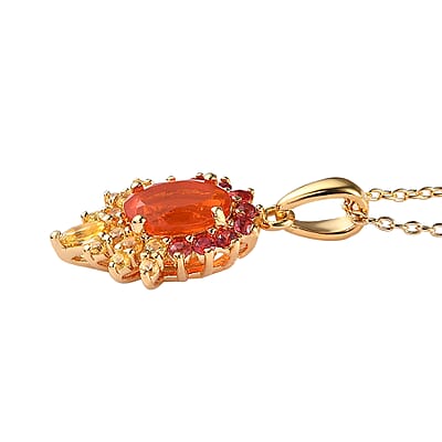 Crimson Fire Opal, Yellow and Red Sapphire 1.60 ctw Pendant Necklace (20 Inches) in 18K Vermeil Yellow Gold Over Sterling Silver