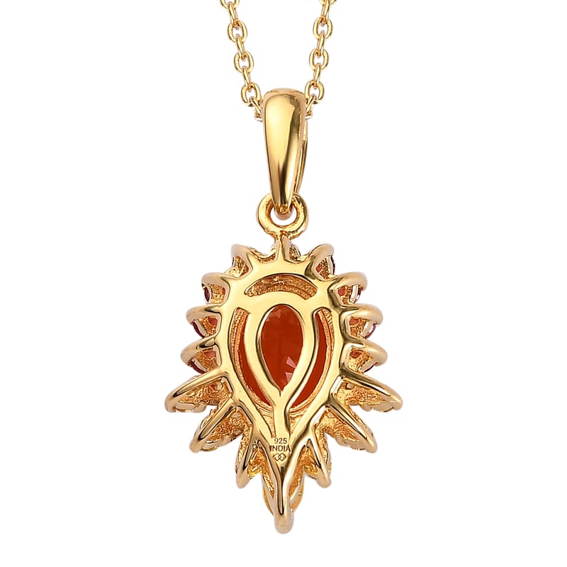 Crimson Fire Opal, Yellow and Red Sapphire 1.60 ctw Pendant Necklace (20 Inches) in 18K Vermeil Yellow Gold Over Sterling Silver