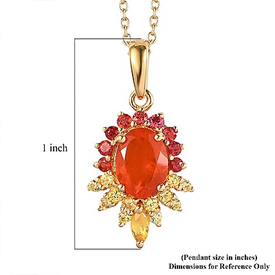 Crimson Fire Opal, Yellow and Red Sapphire 1.60 ctw Pendant Necklace (20 Inches) in 18K Vermeil Yellow Gold Over Sterling Silver