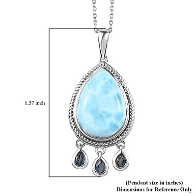 Premium Larimar and London Blue Topaz 12.50 ctw Pendant Necklace in Rhodium Over Sterling Silver 20 Inches