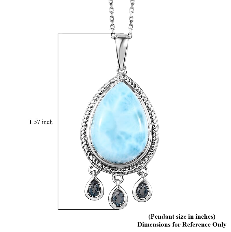 Premium Larimar and London Blue Topaz 12.50 ctw Pendant Necklace in Rhodium Over Sterling Silver 20 Inches