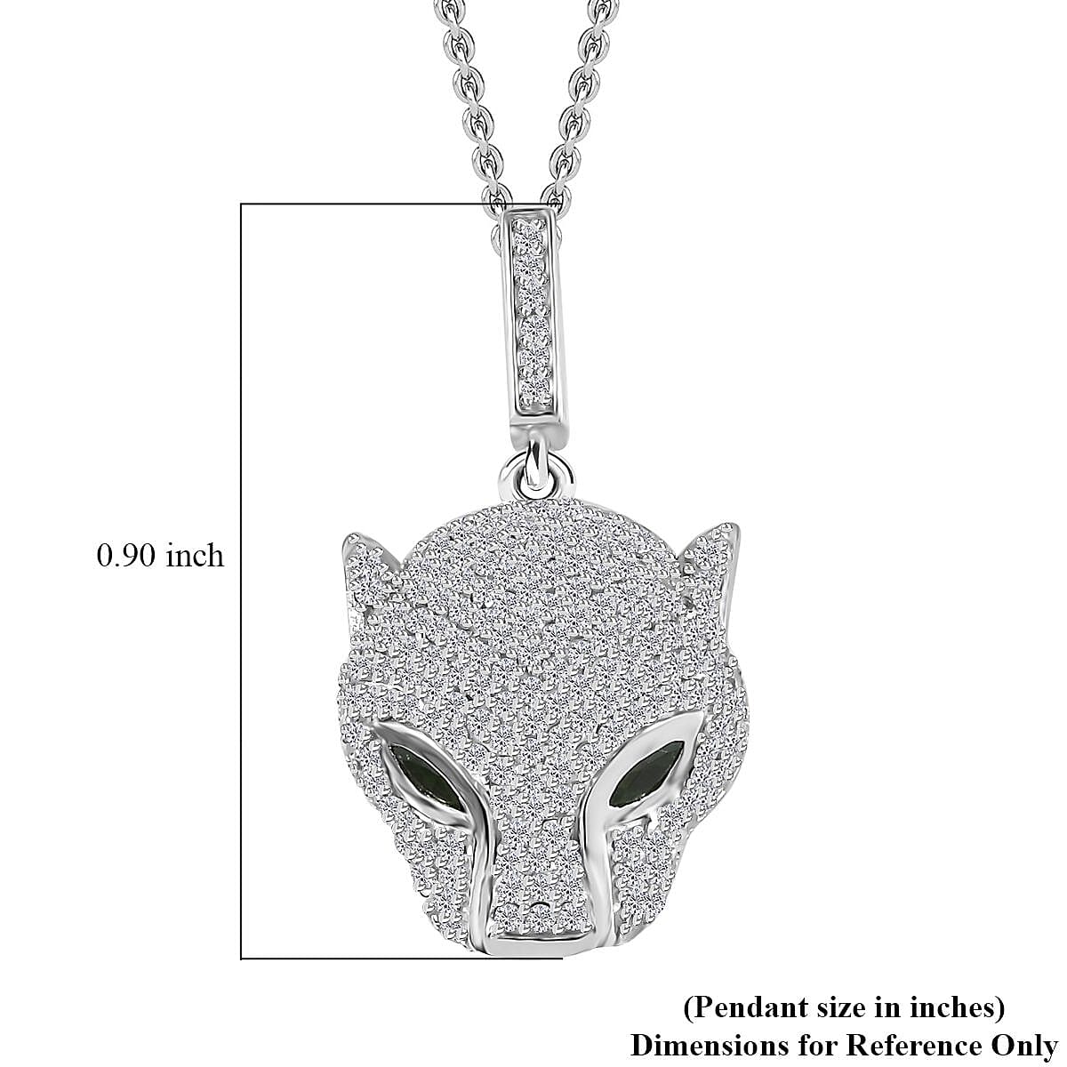 GP Trionfo Collection Chrome Diopside and Diamond Panther Head Pendant Necklace 20 Inches in Platinum Over Sterling Silver 1.10 ctw