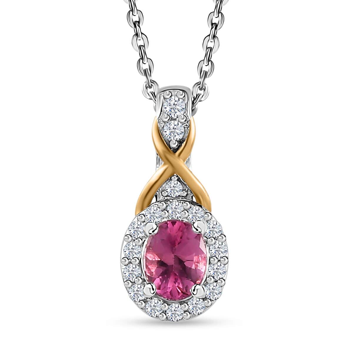 Ouro Fino Rubellite and White Zircon Ring (Size 5.0) and Pendant Necklace 20 Inches in Vermeil YG and Platinum Over Sterling Silver 1.10 ctw image number 6