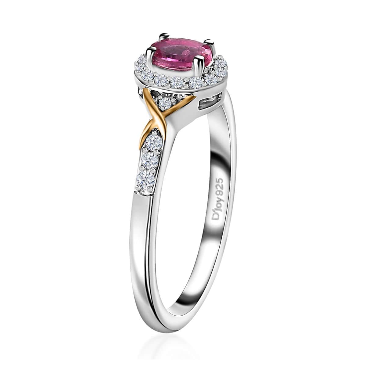 Ouro Fino Rubellite and White Zircon 1.10 ctw Ring (Size 8.0) and Pendant Necklace in Vermeil YG and Platinum Over Sterling Silver 20 Inches image number 4