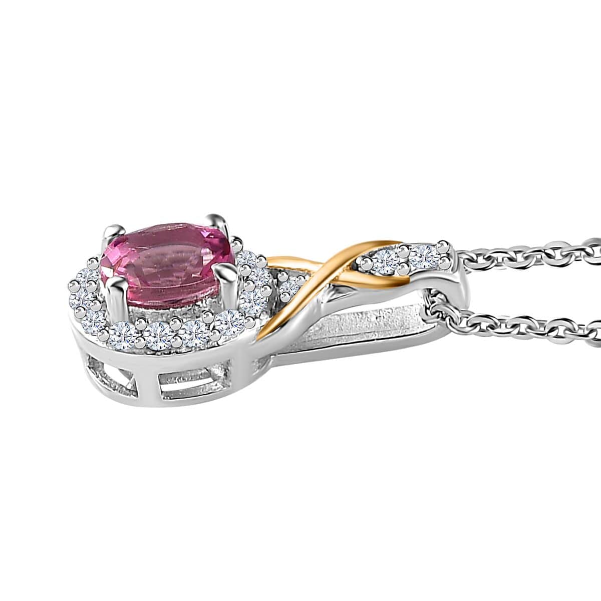 Ouro Fino Rubellite and White Zircon 1.10 ctw Ring (Size 8.0) and Pendant Necklace in Vermeil YG and Platinum Over Sterling Silver 20 Inches image number 7