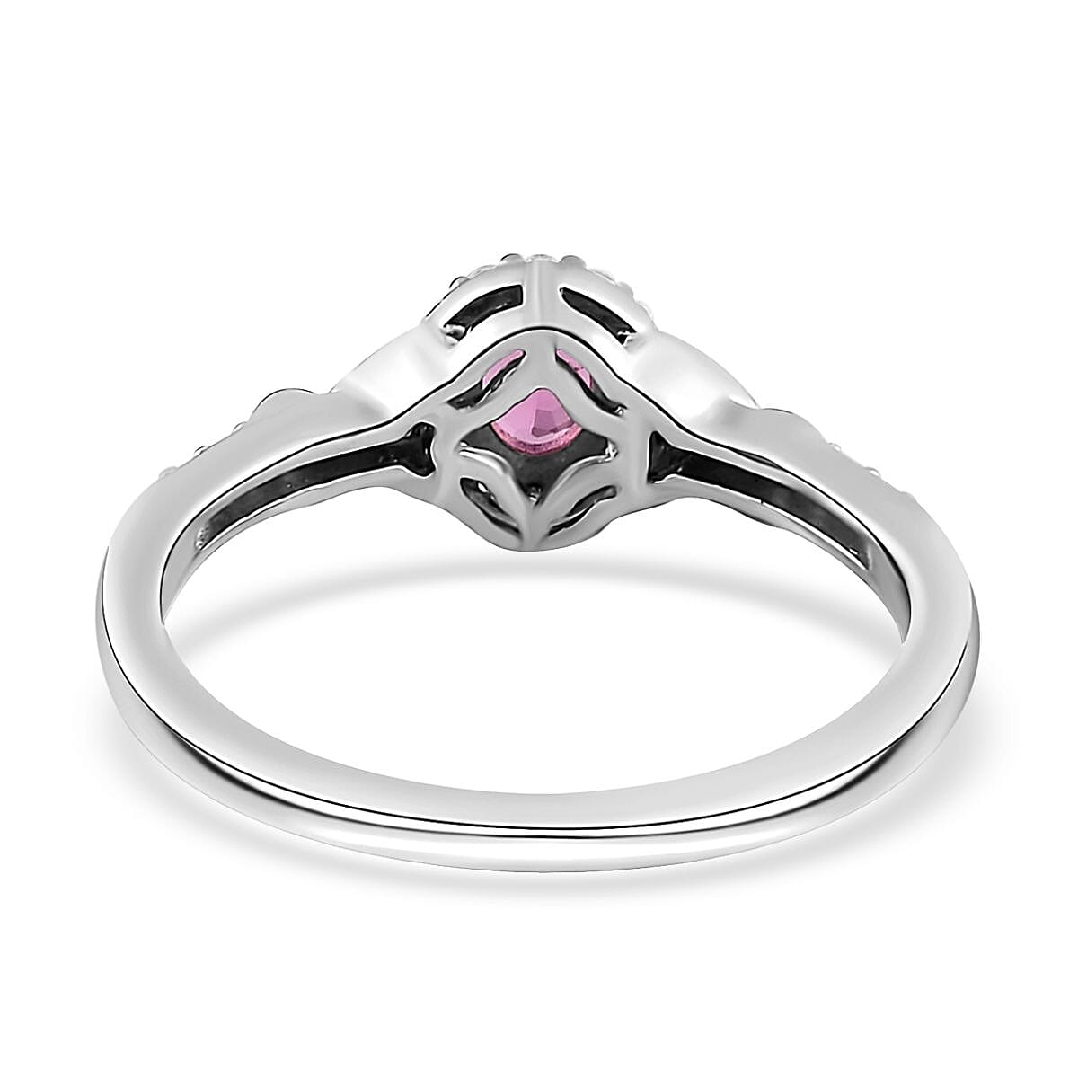 Ouro Fino Rubellite and White Zircon 1.10 ctw Ring (Size 9.0) and Pendant Necklace in Vermeil YG and Platinum Over Sterling Silver 20 Inches