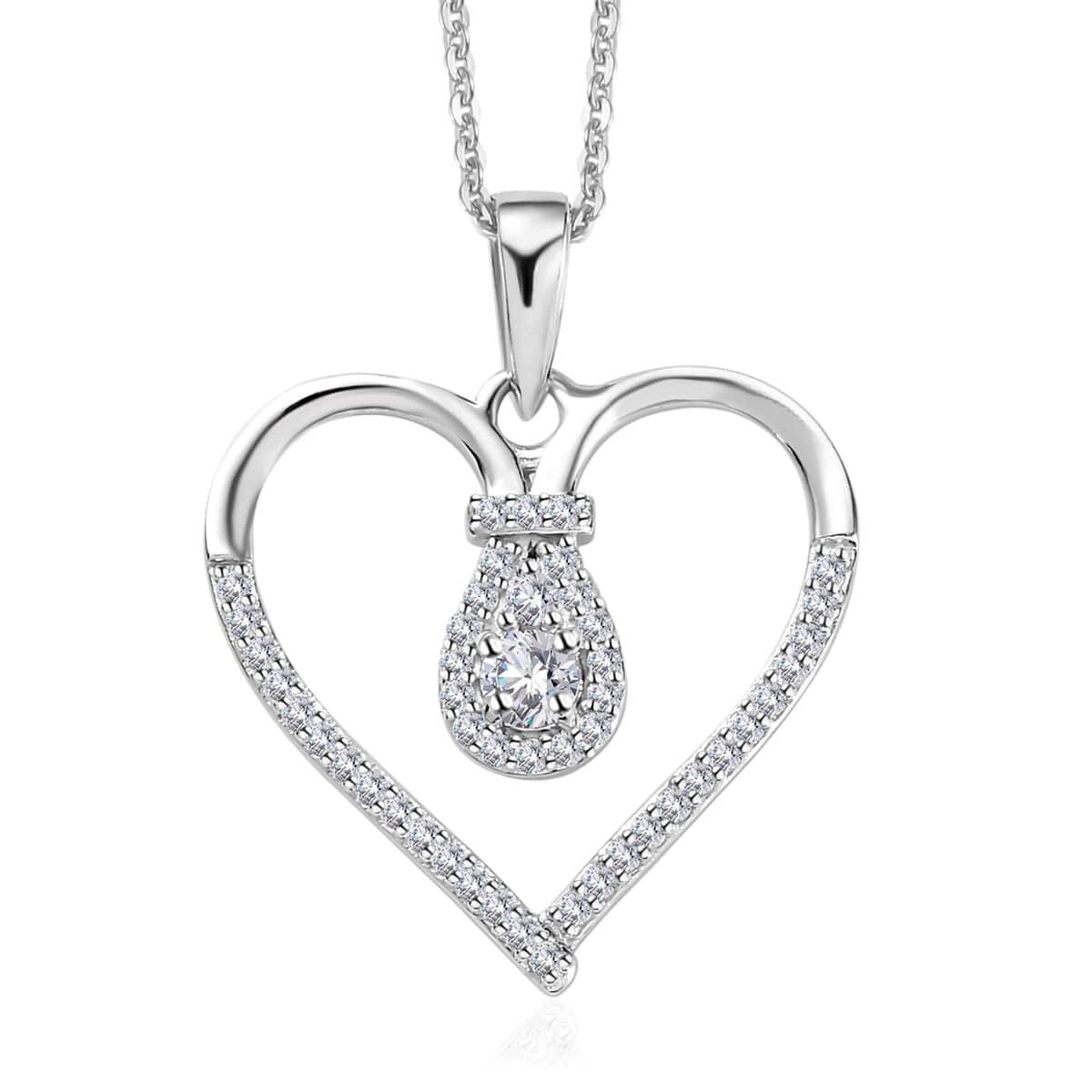 Moissanite Heart Pendant Necklace 20 Inches in Platinum Over Sterling Silver 0.50 ctw image number 0