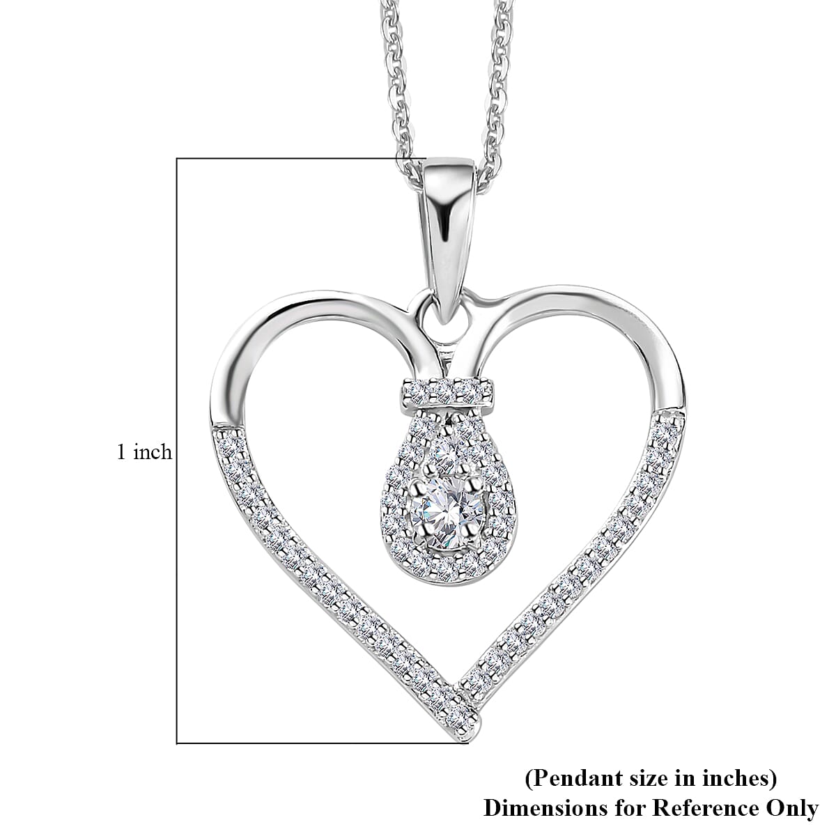 Moissanite Heart Pendant Necklace 20 Inches in Platinum Over Sterling Silver 0.50 ctw