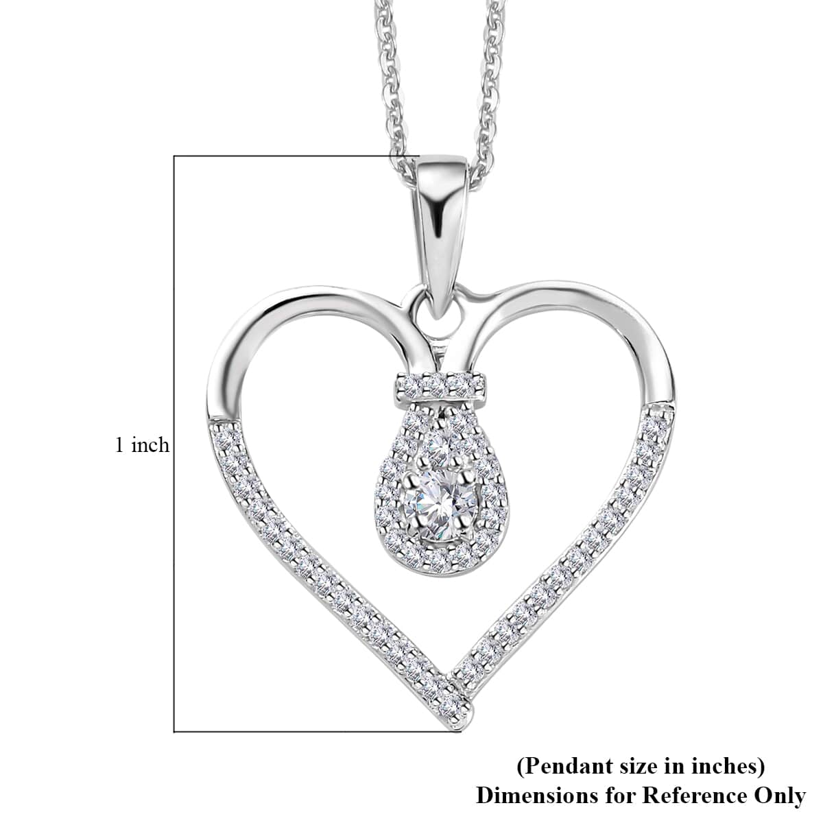 Moissanite Heart Pendant Necklace 20 Inches in Platinum Over Sterling Silver 0.50 ctw image number 5