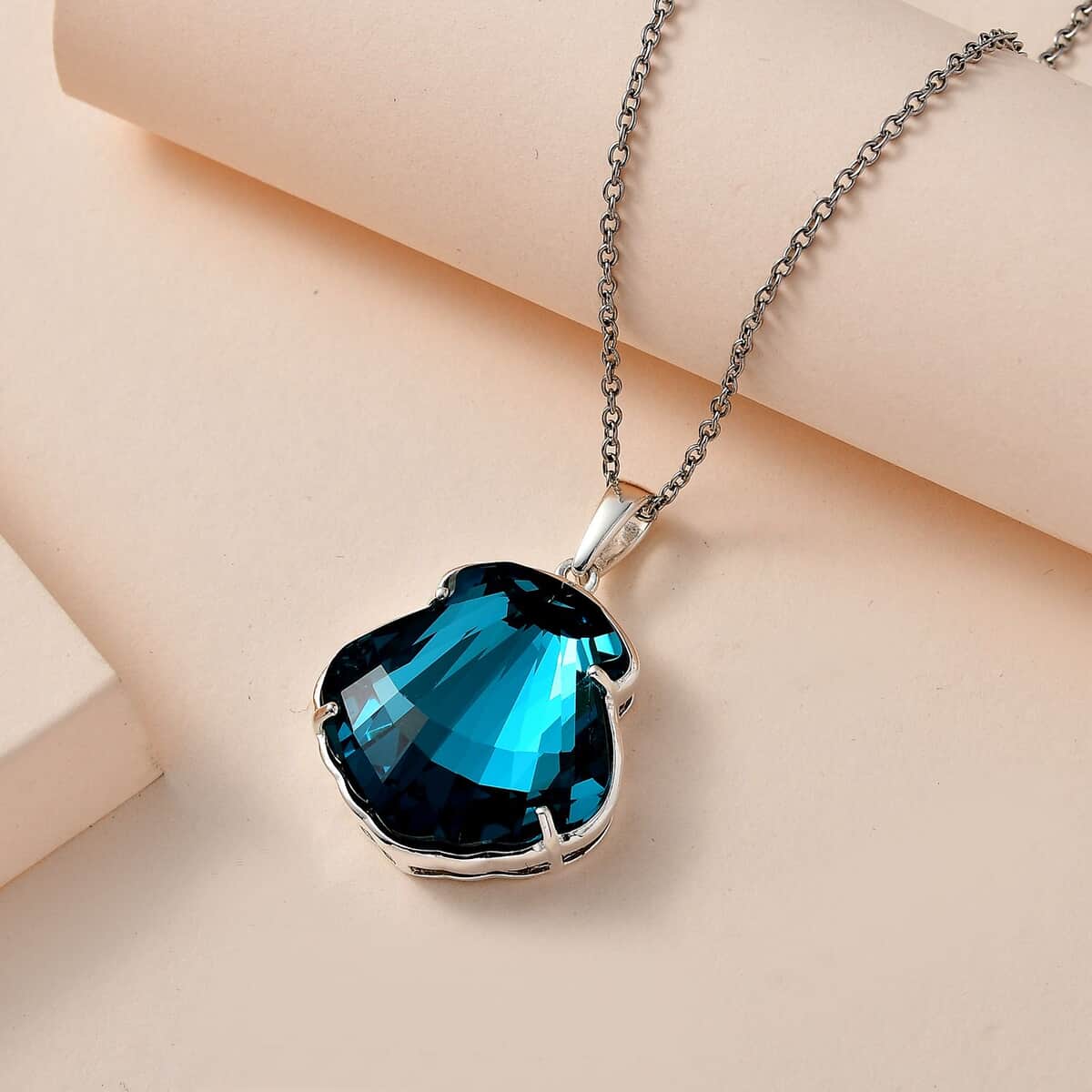 Indicolite Color Crystal Pendant in Sterling Silver with Stainless Steel Necklace 20 Inches image number 1