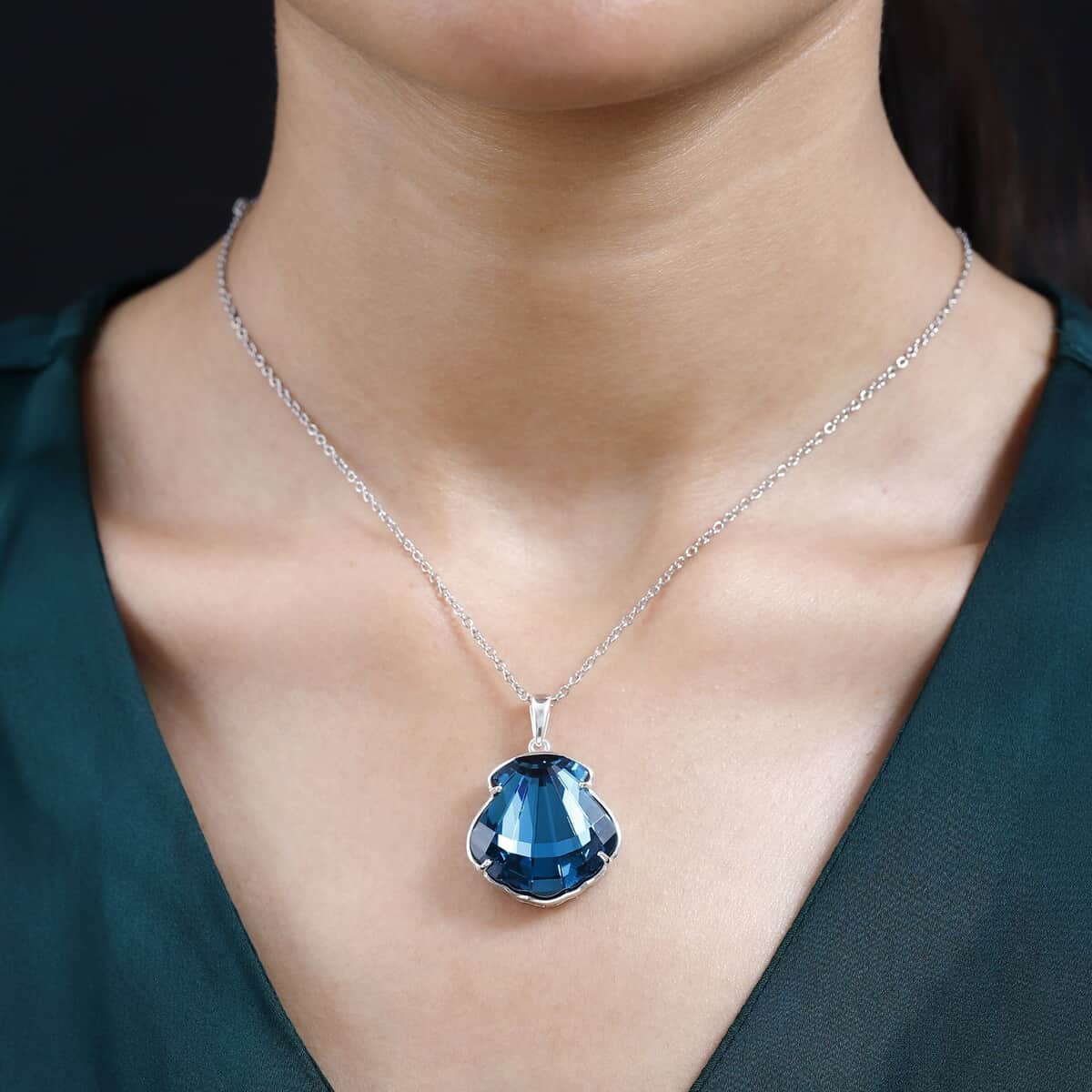 Indicolite Color Crystal Pendant in Sterling Silver with Stainless Steel Necklace 20 Inches image number 2