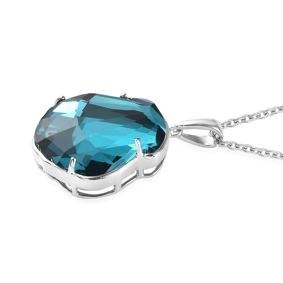 Indicolite Color Crystal Pendant in Sterling Silver with Stainless Steel Necklace 20 Inches image number 3