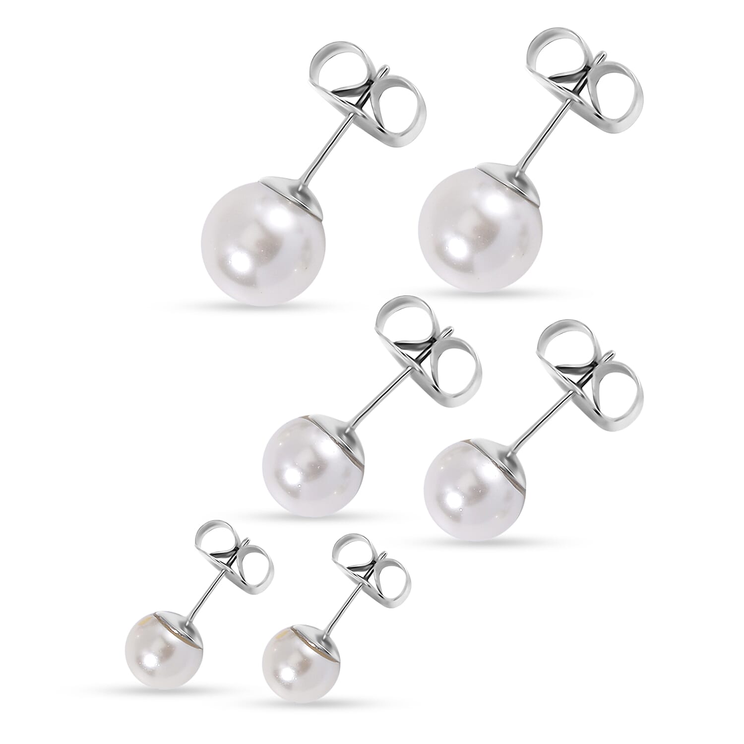 Set with Bow Ribbon Burgundy Packaging 9pcs Set White Color Constituted Shell Pearl Stretch Bracelet, Earrings and Necklace (20-22 Inches) in Stainless Steel