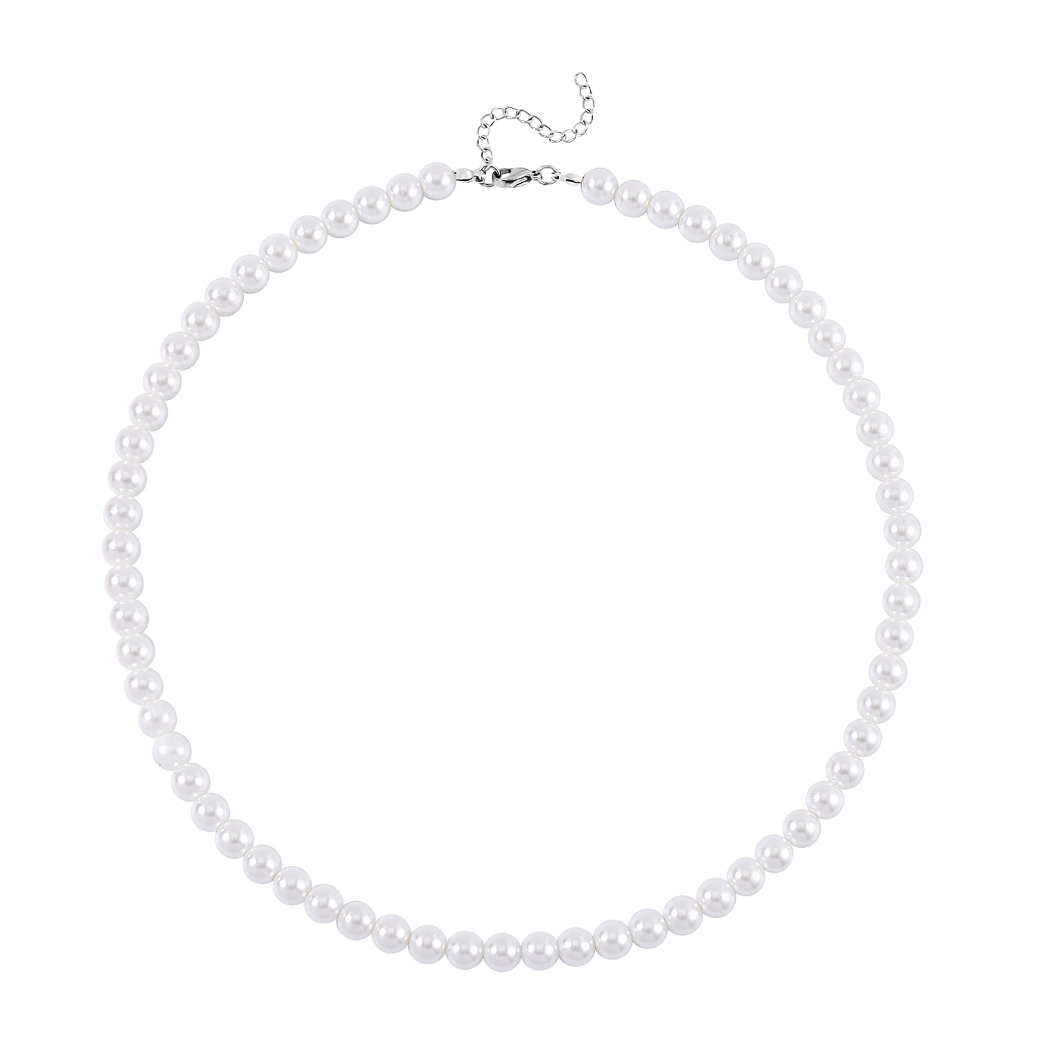 Set with Bow Ribbon Burgundy Packaging 9pcs Set White Color Constituted Shell Pearl Stretch Bracelet, Earrings and Necklace (20-22 Inches) in Stainless Steel