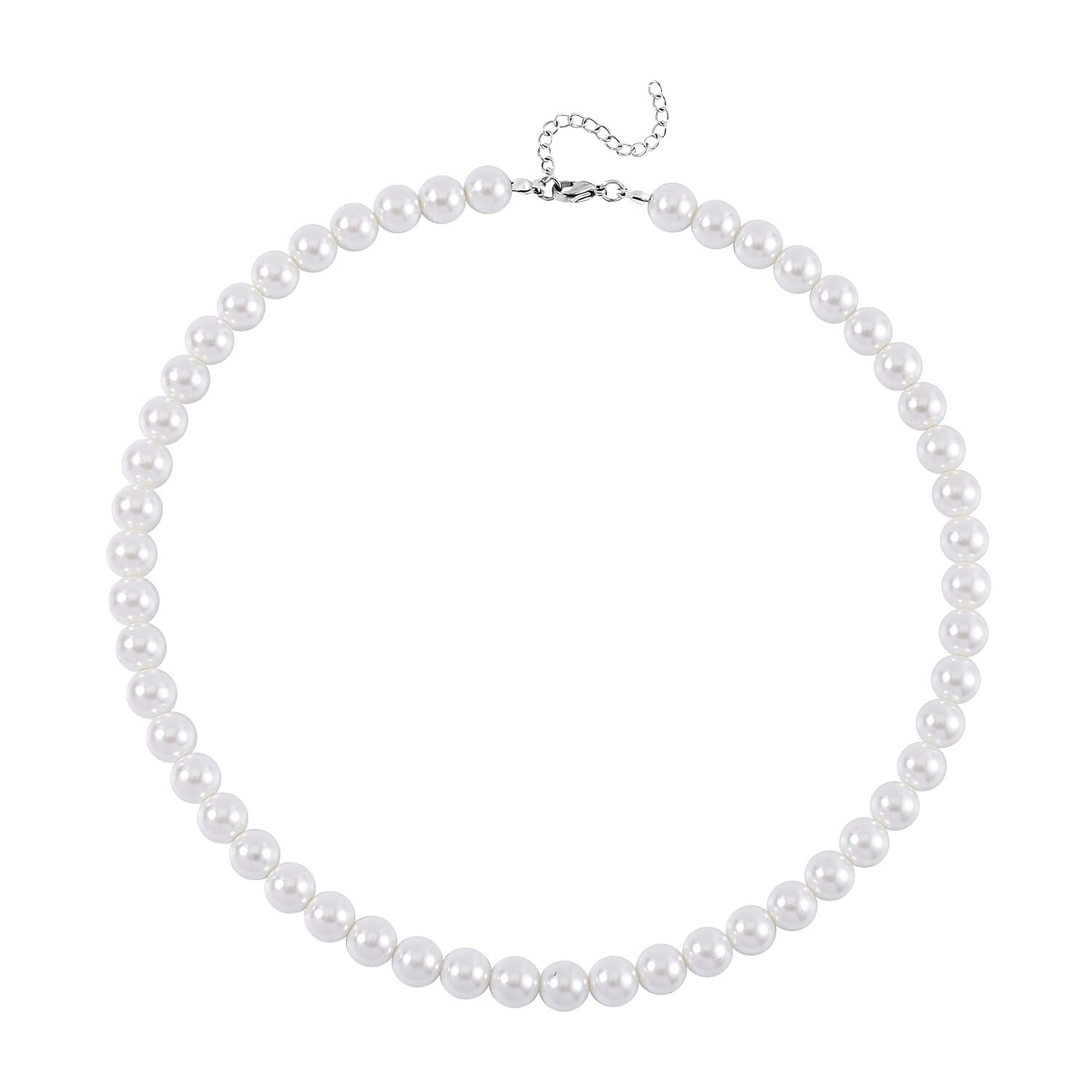 Set with Bow Ribbon Burgundy Packaging 9pcs Set White Color Constituted Shell Pearl Stretch Bracelet, Earrings and Necklace (20-22 Inches) in Stainless Steel