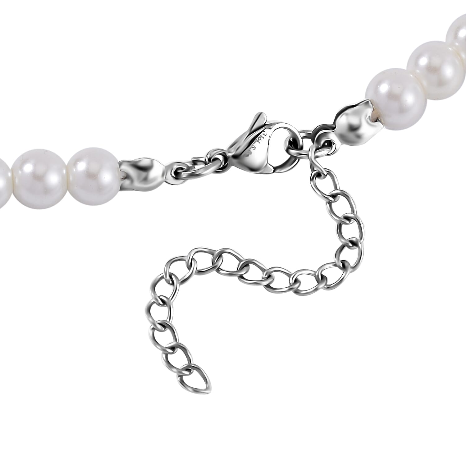 Set with Bow Ribbon Burgundy Packaging 9pcs Set White Color Constituted Shell Pearl Stretch Bracelet, Earrings and Necklace (20-22 Inches) in Stainless Steel