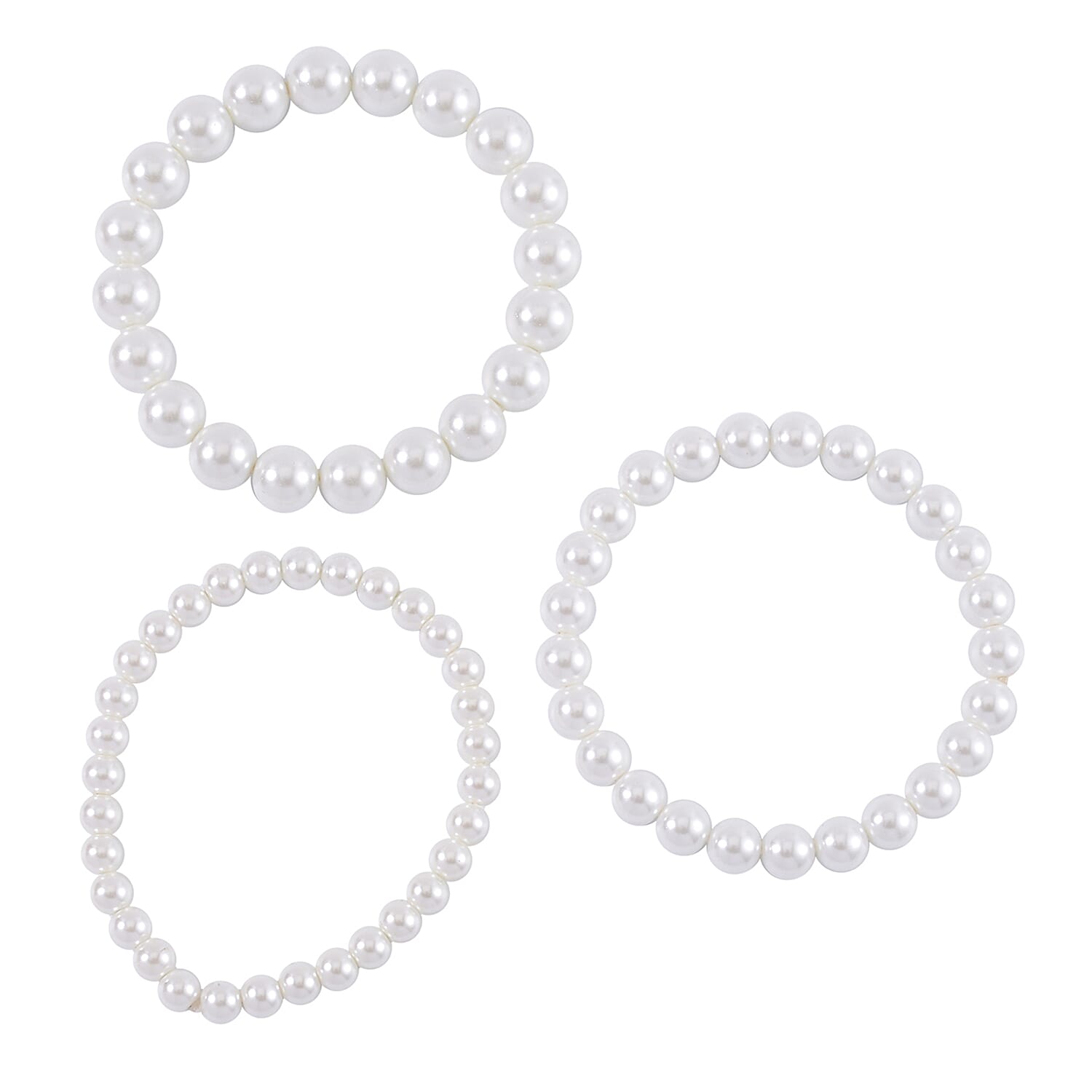 Set with Bow Ribbon Burgundy Packaging 9pcs Set White Color Constituted Shell Pearl Stretch Bracelet, Earrings and Necklace (20-22 Inches) in Stainless Steel