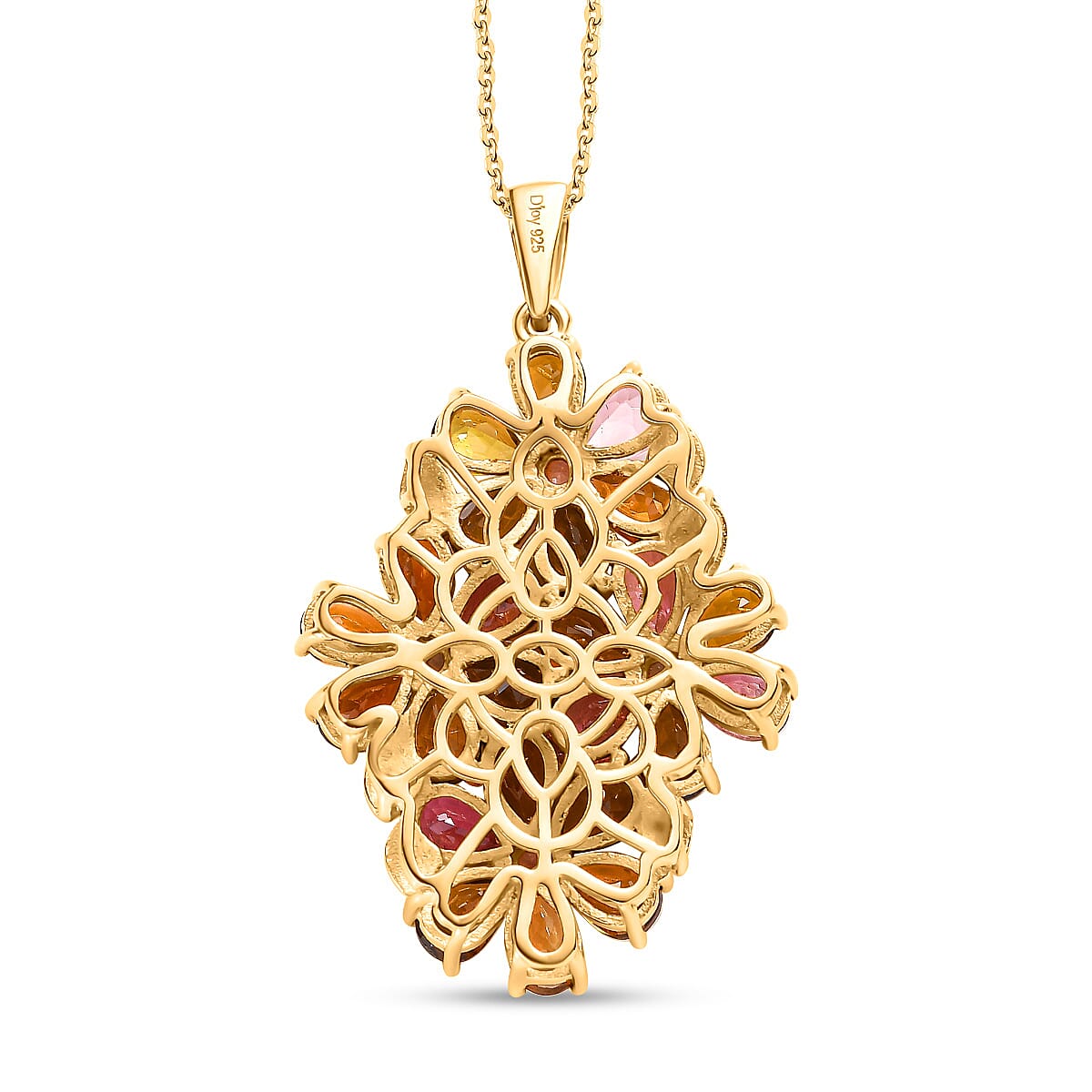 Multi-Tourmaline 9.10 ctw Floral Pendant Necklace in Vermeil Yellow Gold Over Sterling Silver 20 Inches