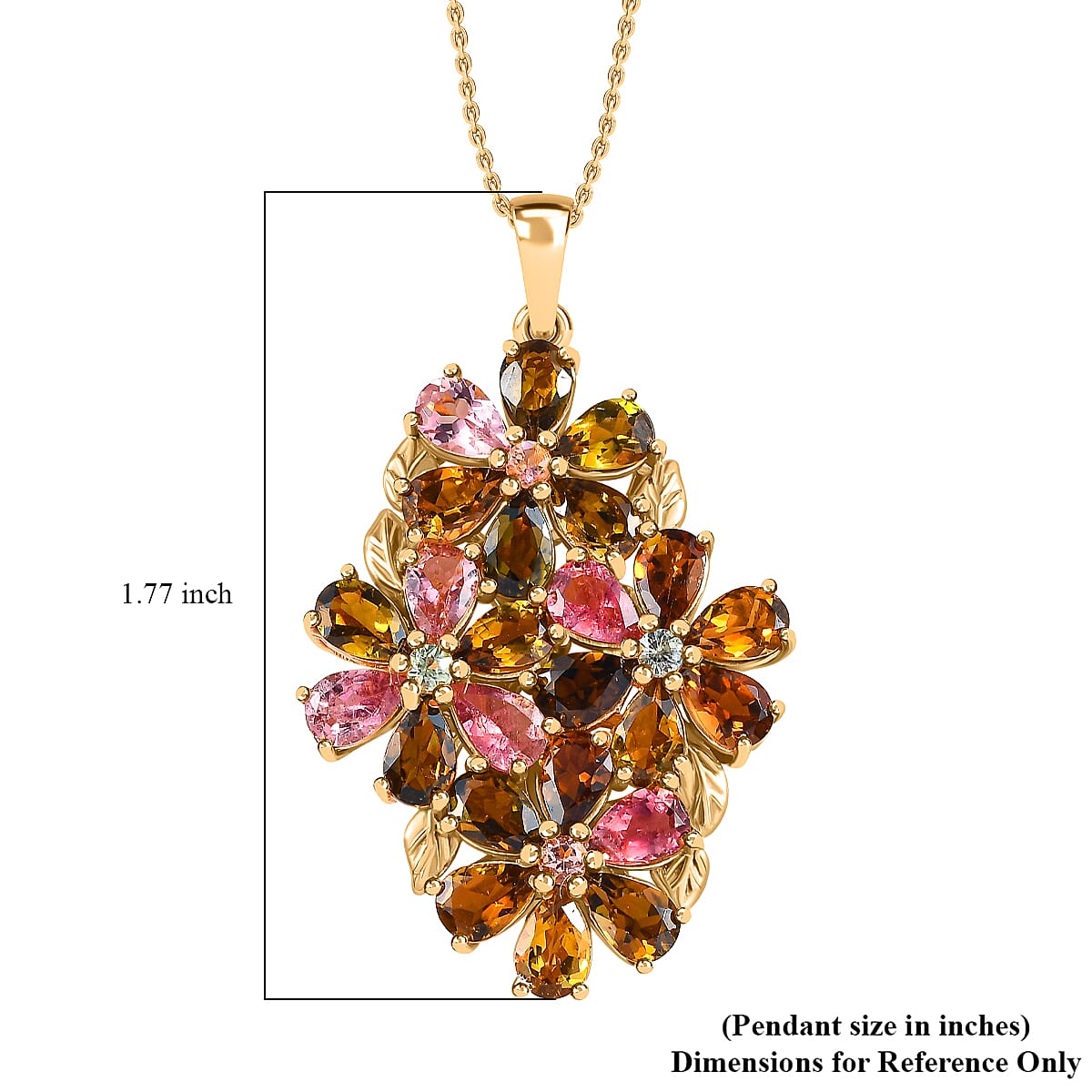 Multi-Tourmaline 9.10 ctw Floral Pendant Necklace in Vermeil Yellow Gold Over Sterling Silver 20 Inches