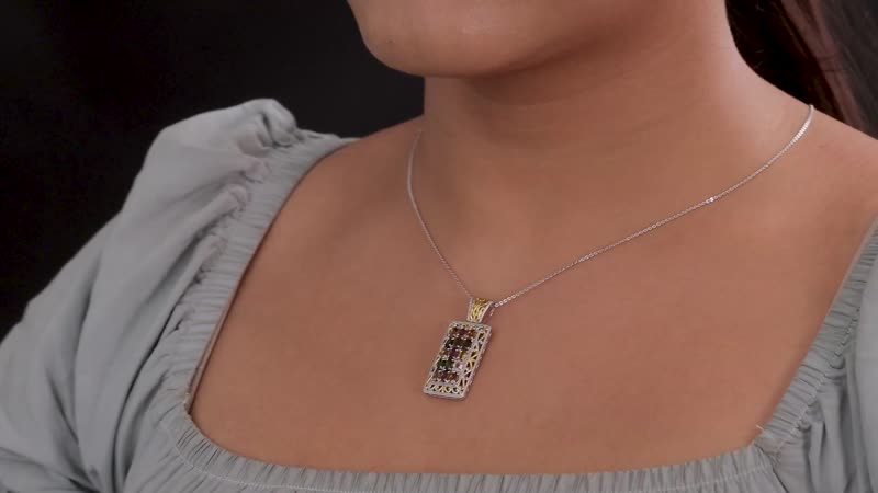 Multi-Tourmaline Cluster Pendant Necklace 20 Inches in Vermeil Yellow Gold and Platinum Over Sterling Silver 2.65 ctw