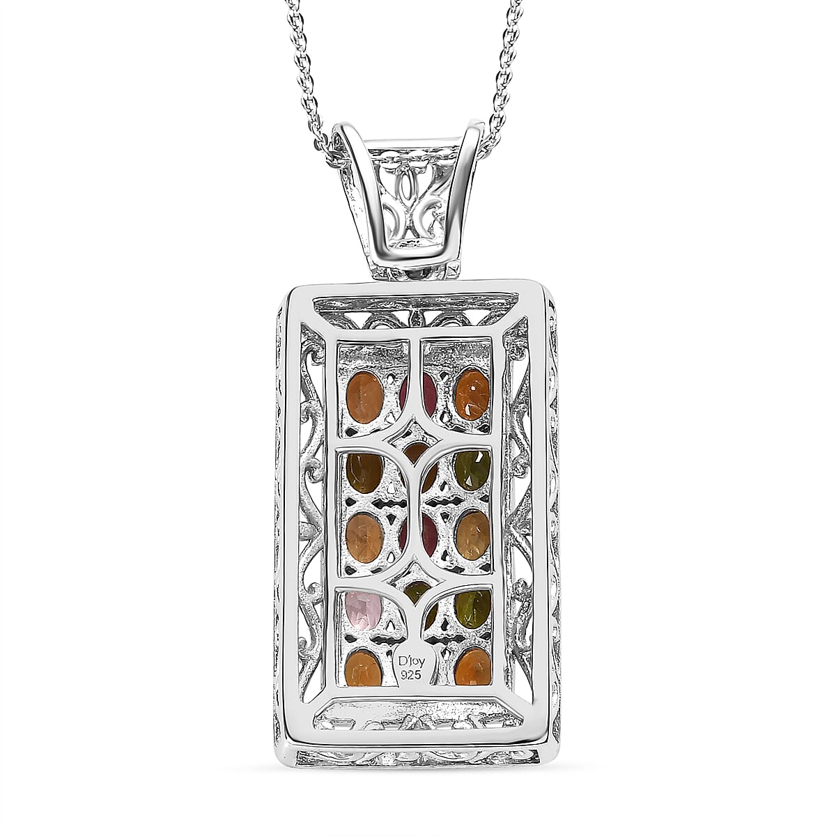 Multi-Tourmaline Cluster Pendant Necklace 20 Inches in Vermeil Yellow Gold and Platinum Over Sterling Silver 2.65 ctw