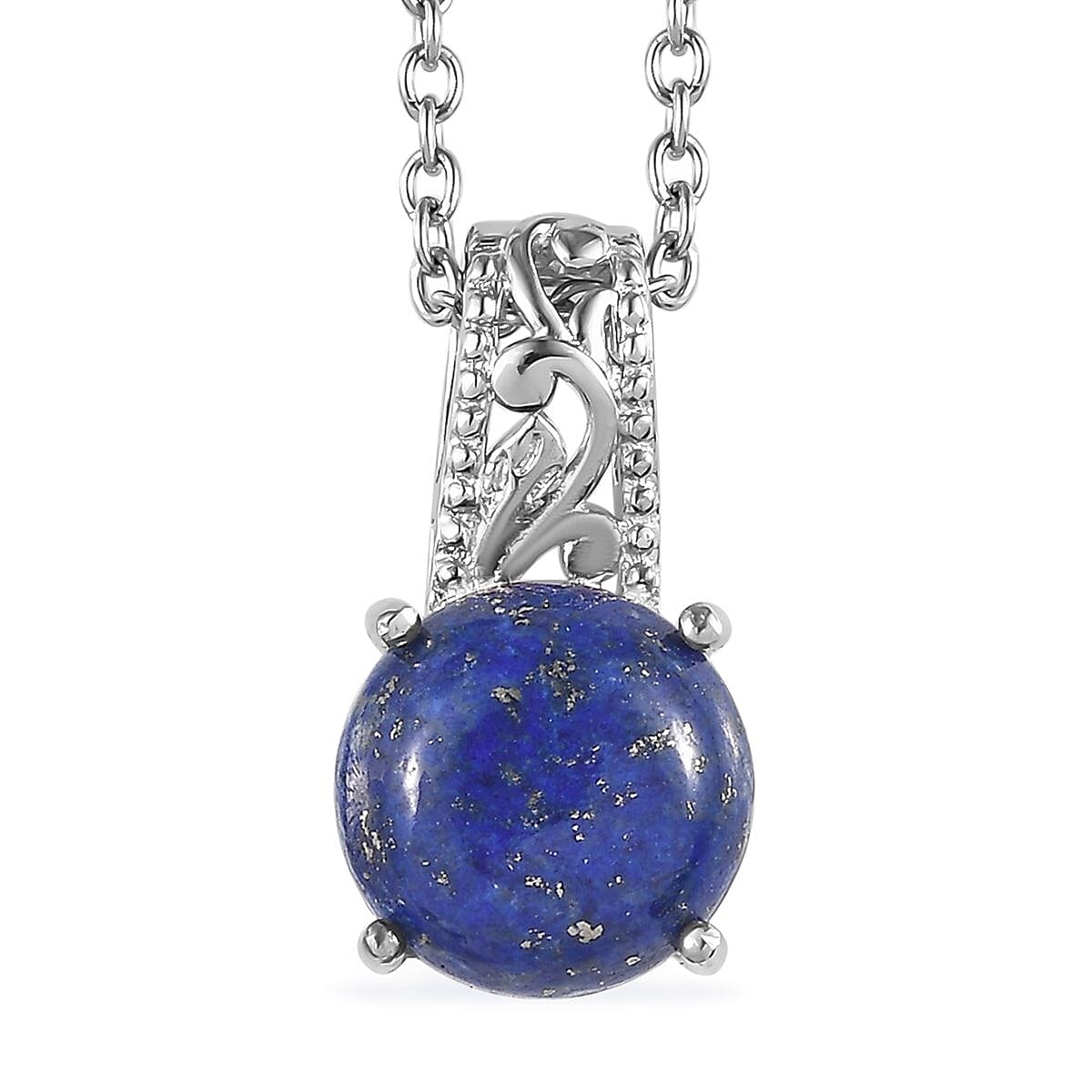 Karis Lapis Lazuli Solitaire Ring (Size 5.0) and Pendant in Platinum Bond with Stainless Steel Necklace 20 Inches 9.10 ctw