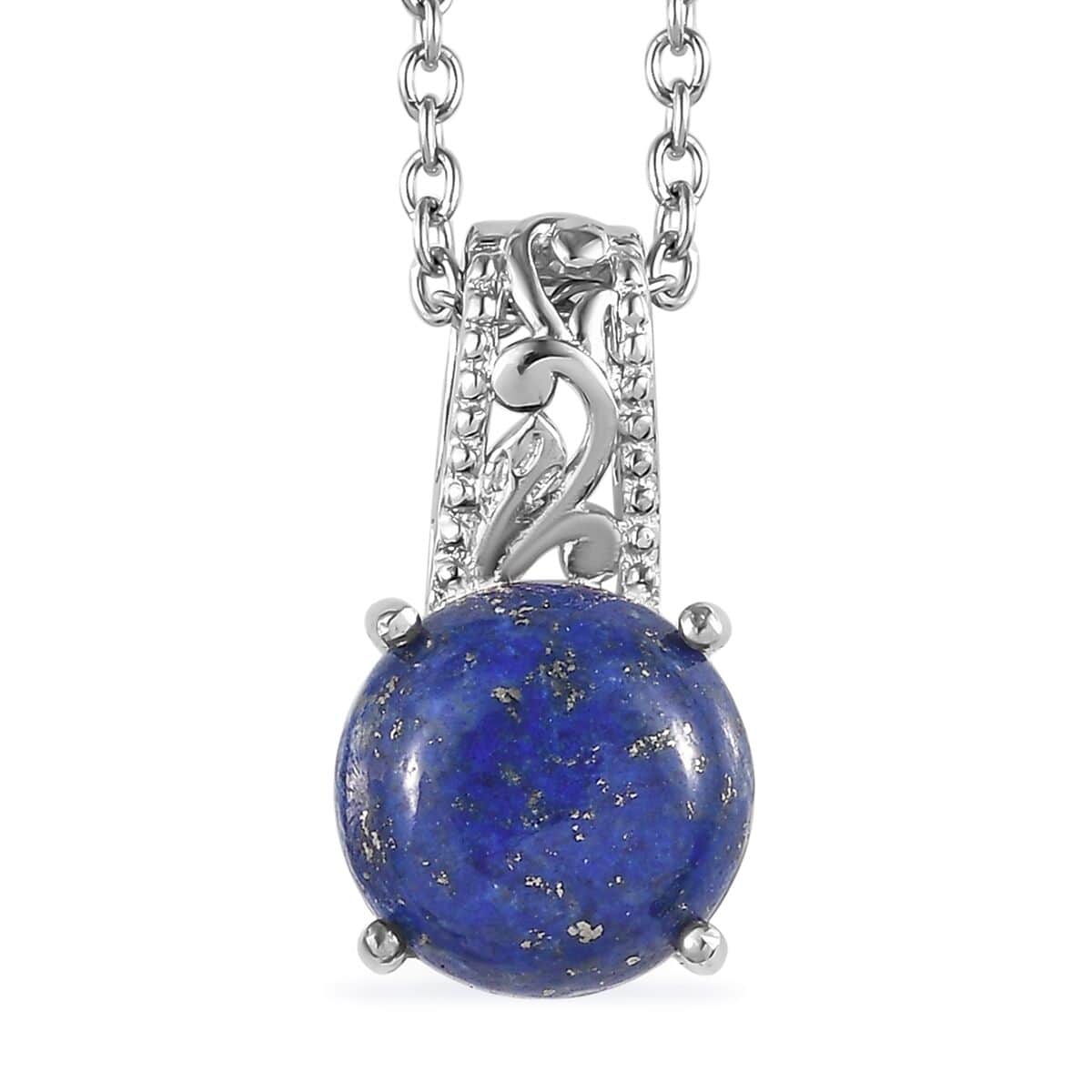 Karis Lapis Lazuli Solitaire Ring (Size 5.0) and Pendant in Platinum Bond with Stainless Steel Necklace 20 Inches 9.10 ctw image number 5