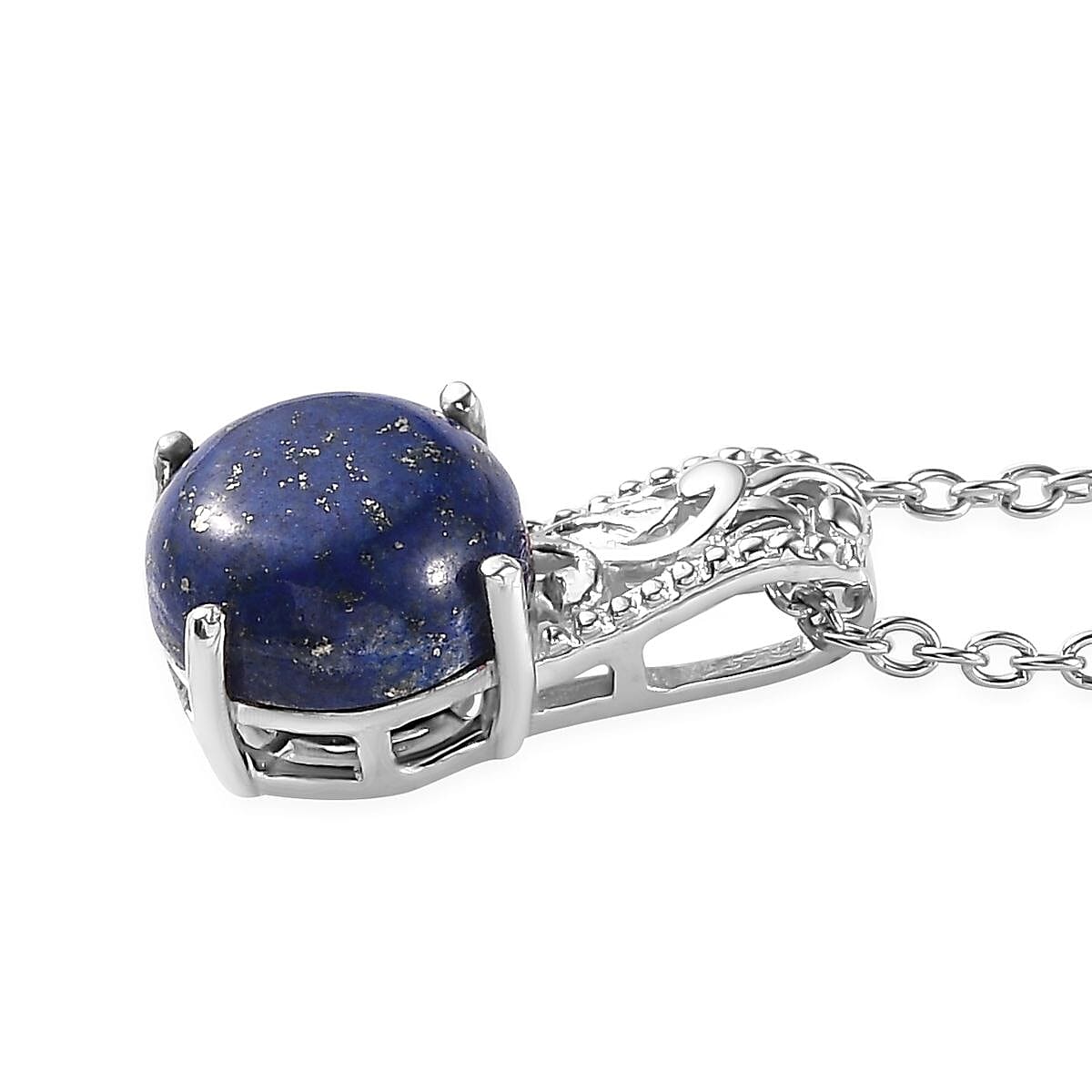 Karis Lapis Lazuli Solitaire Ring (Size 5.0) and Pendant in Platinum Bond with Stainless Steel Necklace 20 Inches 9.10 ctw