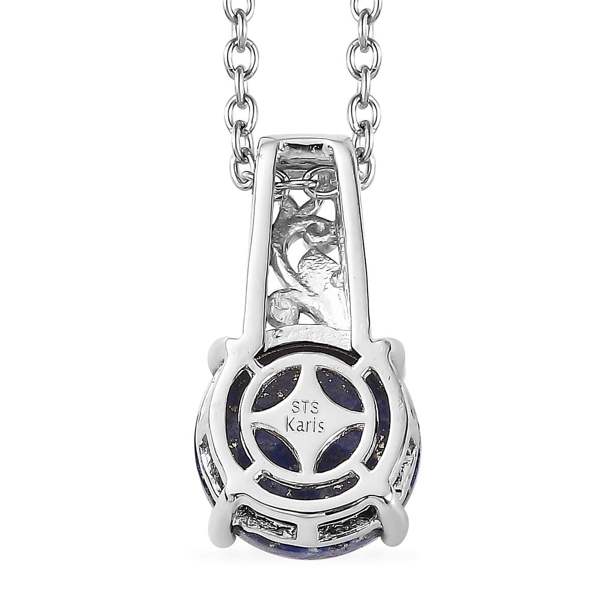Karis Lapis Lazuli Solitaire Ring (Size 5.0) and Pendant in Platinum Bond with Stainless Steel Necklace 20 Inches 9.10 ctw