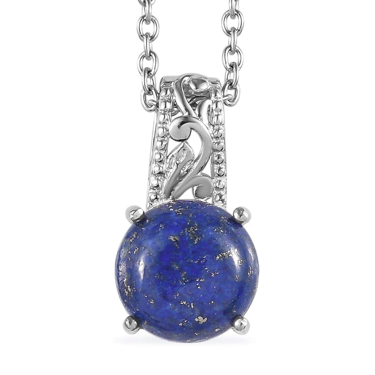 Karis Lapis Lazuli Solitaire Ring (Size 6.0) and Pendant in Platinum Bond with Stainless Steel Necklace 20 Inches 9.10 ctw image number 5