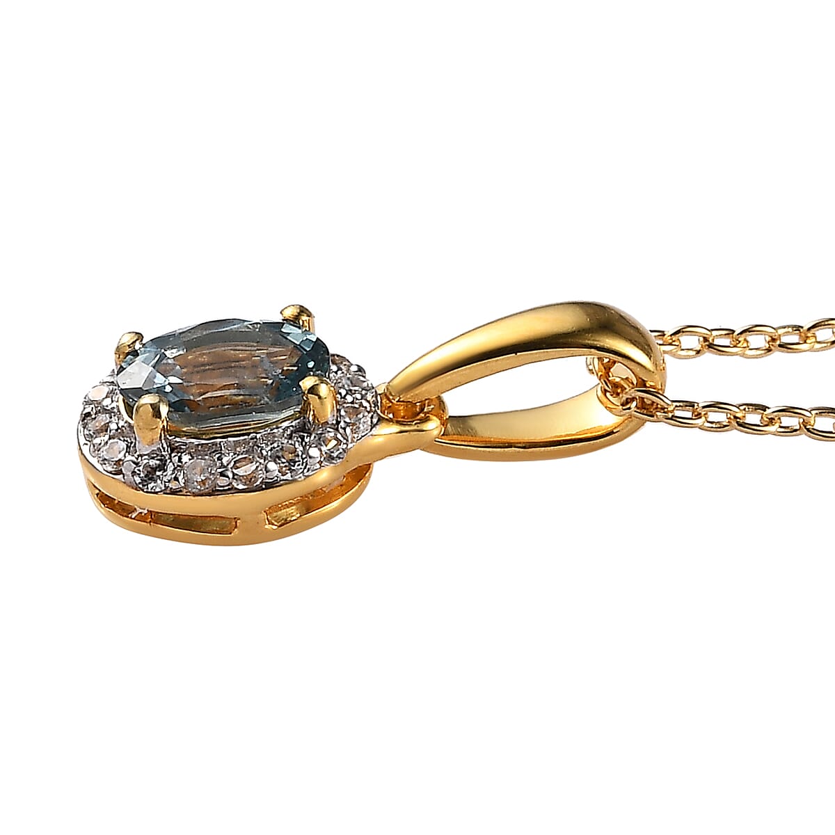Premium Montana Sapphire and White Zircon 0.65 ctw Pendant Necklace (20 Inches) in 18K Vermeil YG Over Sterling Silver