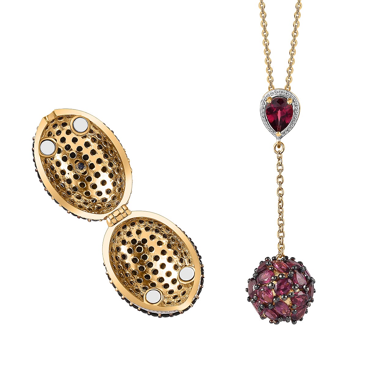 GP Italian Garden Collection Premium Orissa Rhodolite Garnet and Thai Black Spinel Pendant Necklace 20 Inches in Vermeil Yellow Gold Over Sterling Silver 14.60 ctw