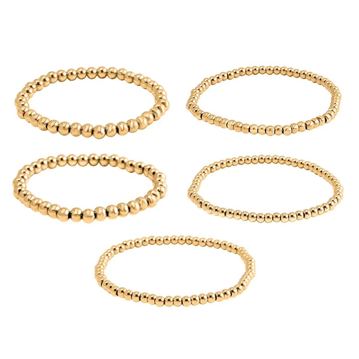 EverTrue Set of 5 Beaded Stretch Bracelet in ION Plated YG Stainless Steel, Adjustable Stackable Bracelet Set, Birthday Anniversary Gift image number 0