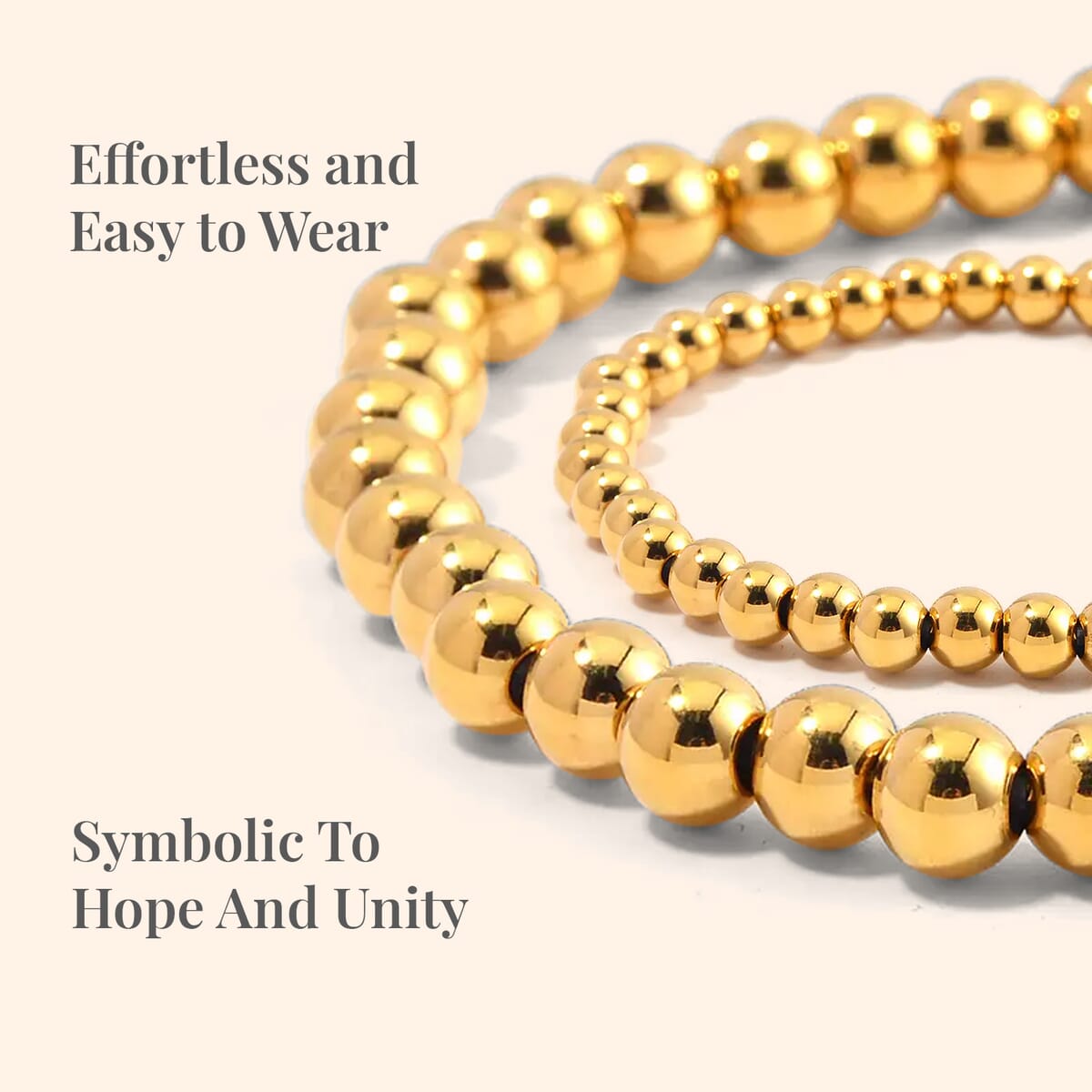 EverTrue Set of 5 Beaded Stretch Bracelet in ION Plated YG Stainless Steel, Adjustable Stackable Bracelet Set, Birthday Anniversary Gift image number 3