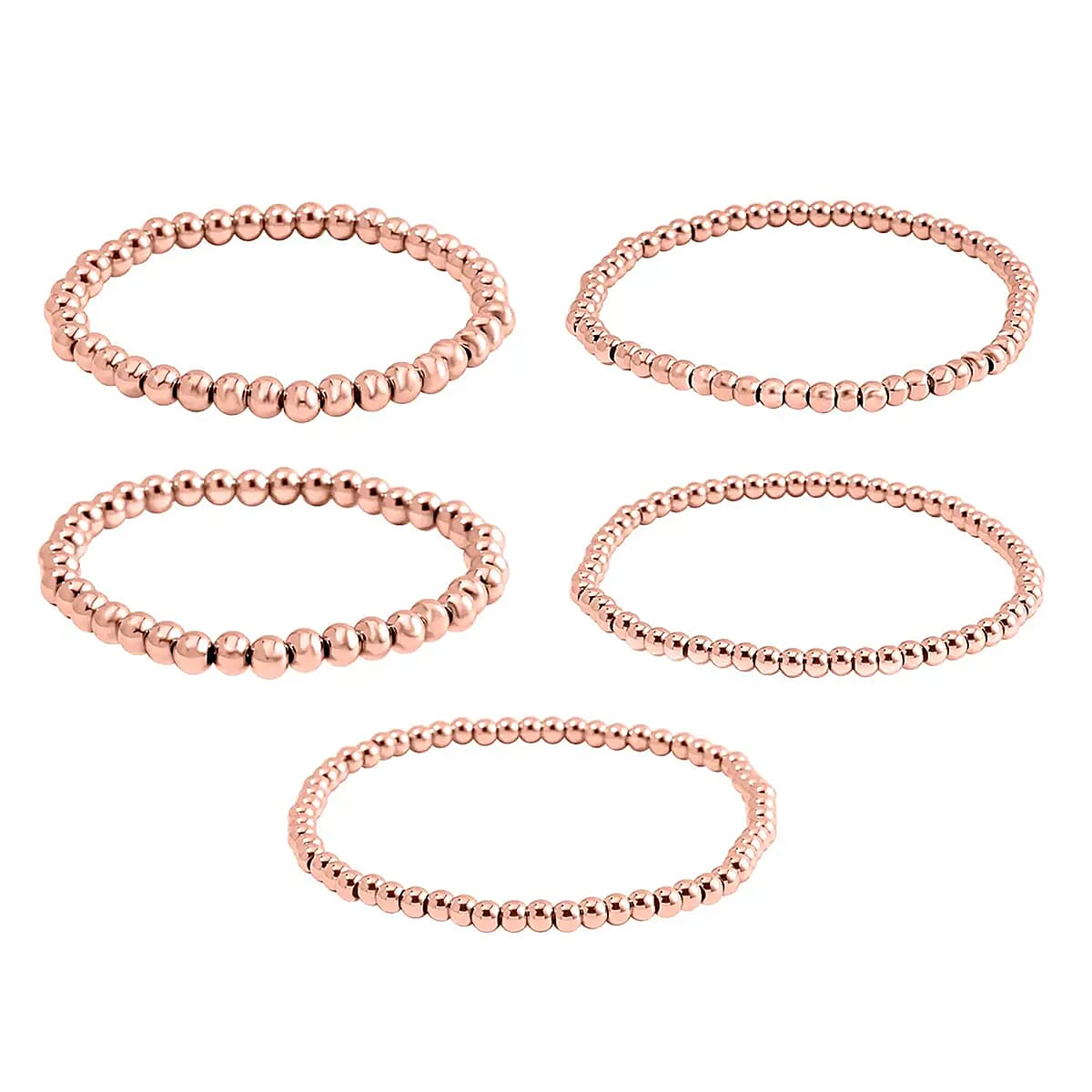 EverTrue Set of 5 Beaded Stretch Bracelet in ION Plated RG Stainless Steel image number 0