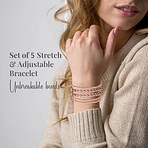 EverTrue Set of 5 Beaded Stretch Bracelet in ION Plated RG Stainless Steel
