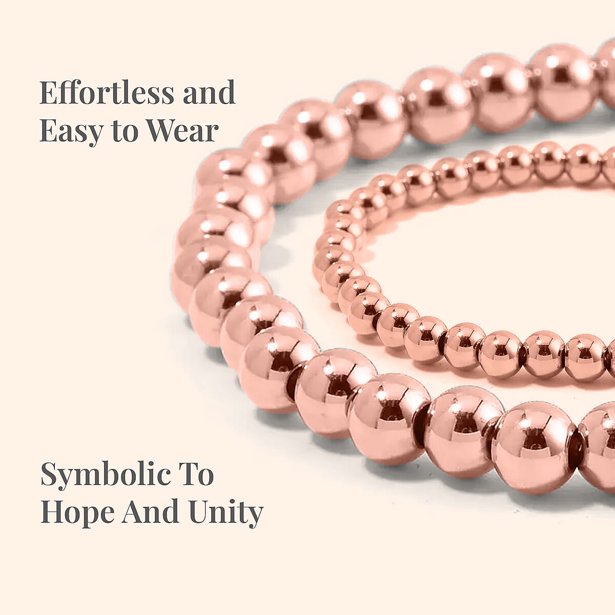 EverTrue Set of 5 Beaded Stretch Bracelet in ION Plated RG Stainless Steel image number 3