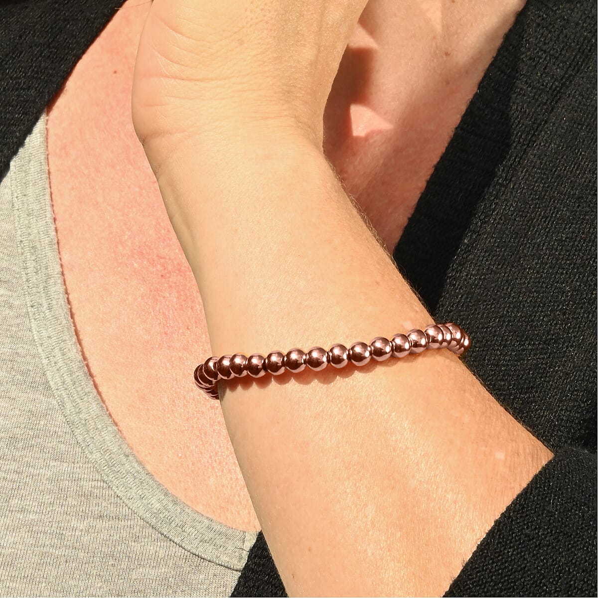 EverTrue Set of 5 Beaded Stretch Bracelet in ION Plated RG Stainless Steel image number 8