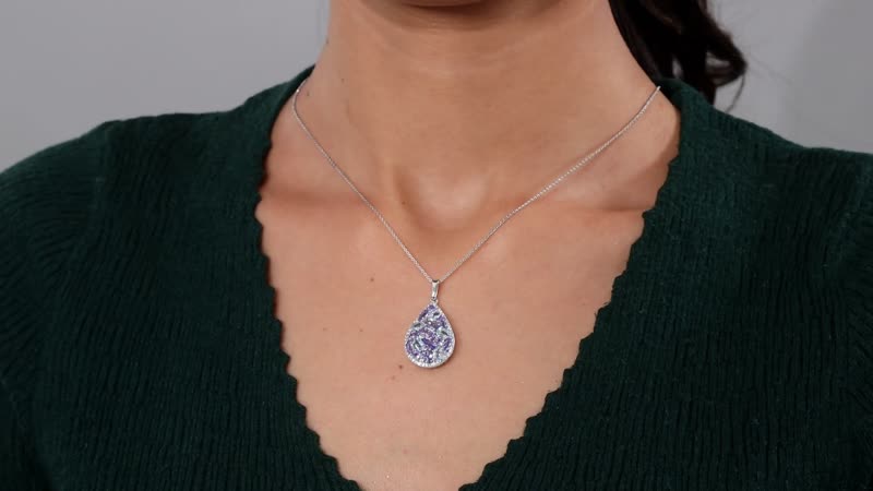 Tanzanite and Multi Gemstone Cocktail Pendant Necklace 20 Inches in Platinum Over Sterling Silver 3.90 ctw