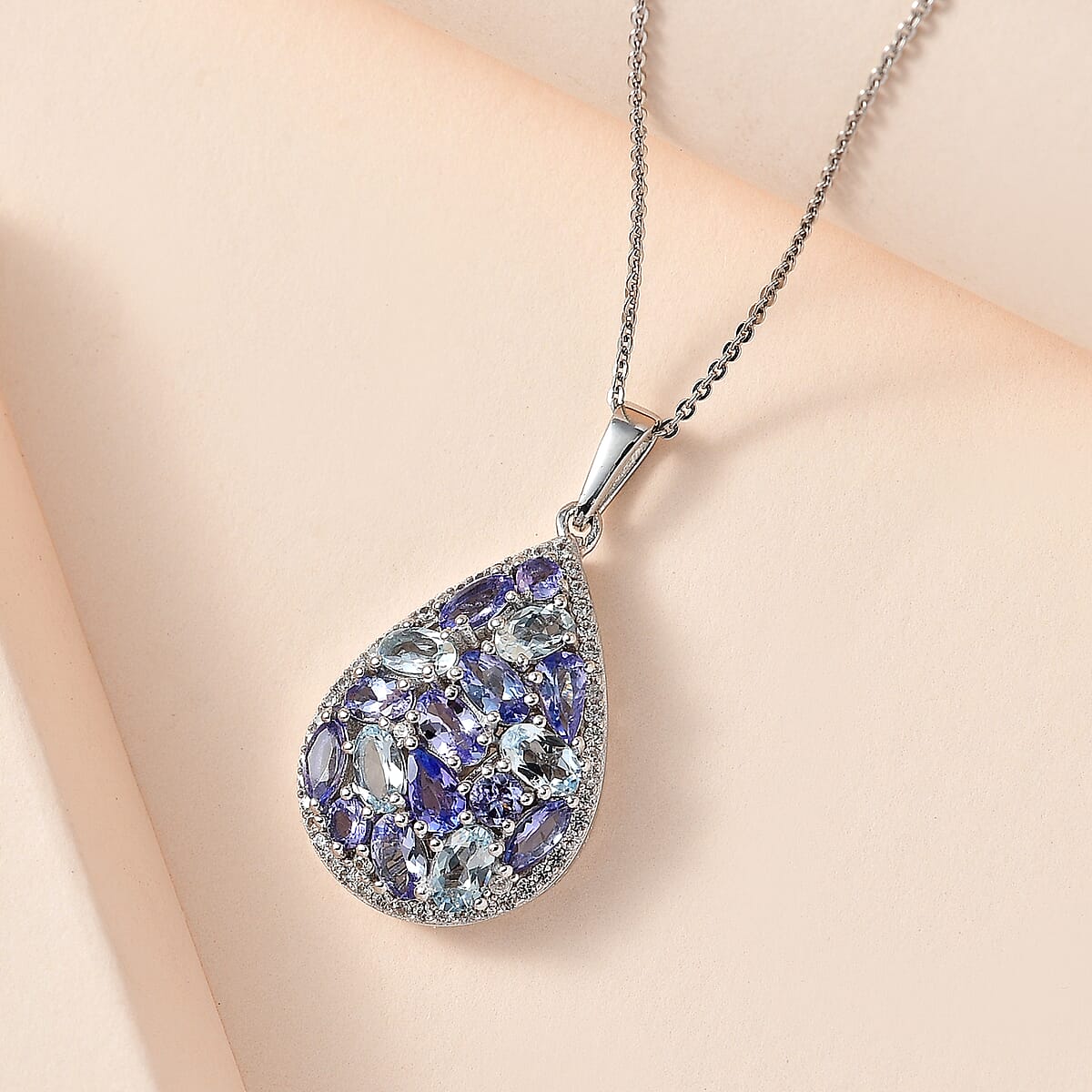 Tanzanite and Multi Gemstone Cocktail Pendant Necklace 20 Inches in Platinum Over Sterling Silver 3.90 ctw image number 1