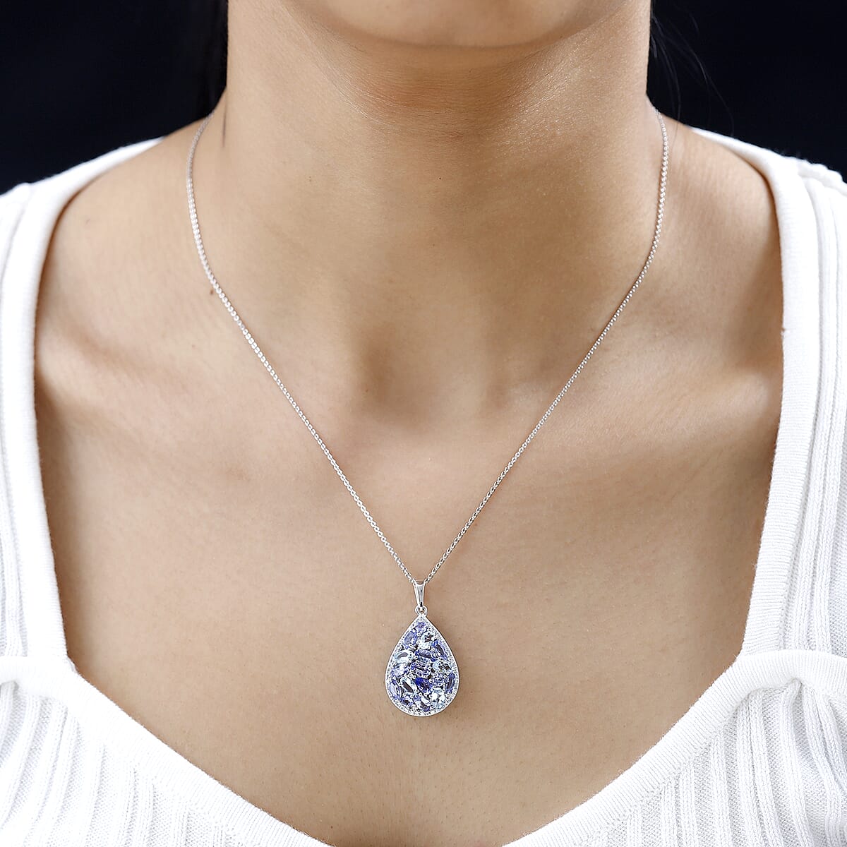 Tanzanite and Multi Gemstone Cocktail Pendant Necklace 20 Inches in Platinum Over Sterling Silver 3.90 ctw image number 2