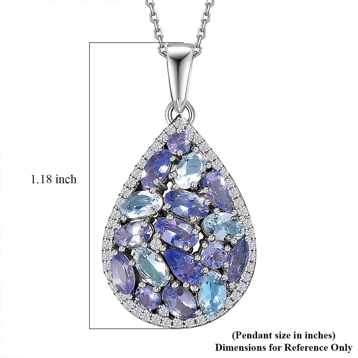 Tanzanite and Multi Gemstone Cocktail Pendant Necklace 20 Inches in Platinum Over Sterling Silver 3.90 ctw image number 5
