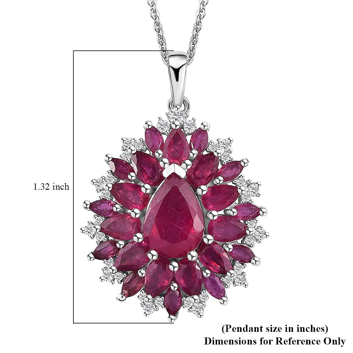 Niassa Ruby (FF) and White Zircon Floral Pendant Necklace 20 Inches in Platinum Over Sterling Silver 7.60 ctw