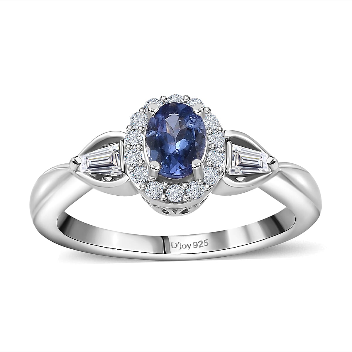 Tanzanite and White Zircon Halo Ring (Size 9.0) and Pendant Necklace 20 Inches in Platinum Over Sterling Silver 1.75 ctw image number 3