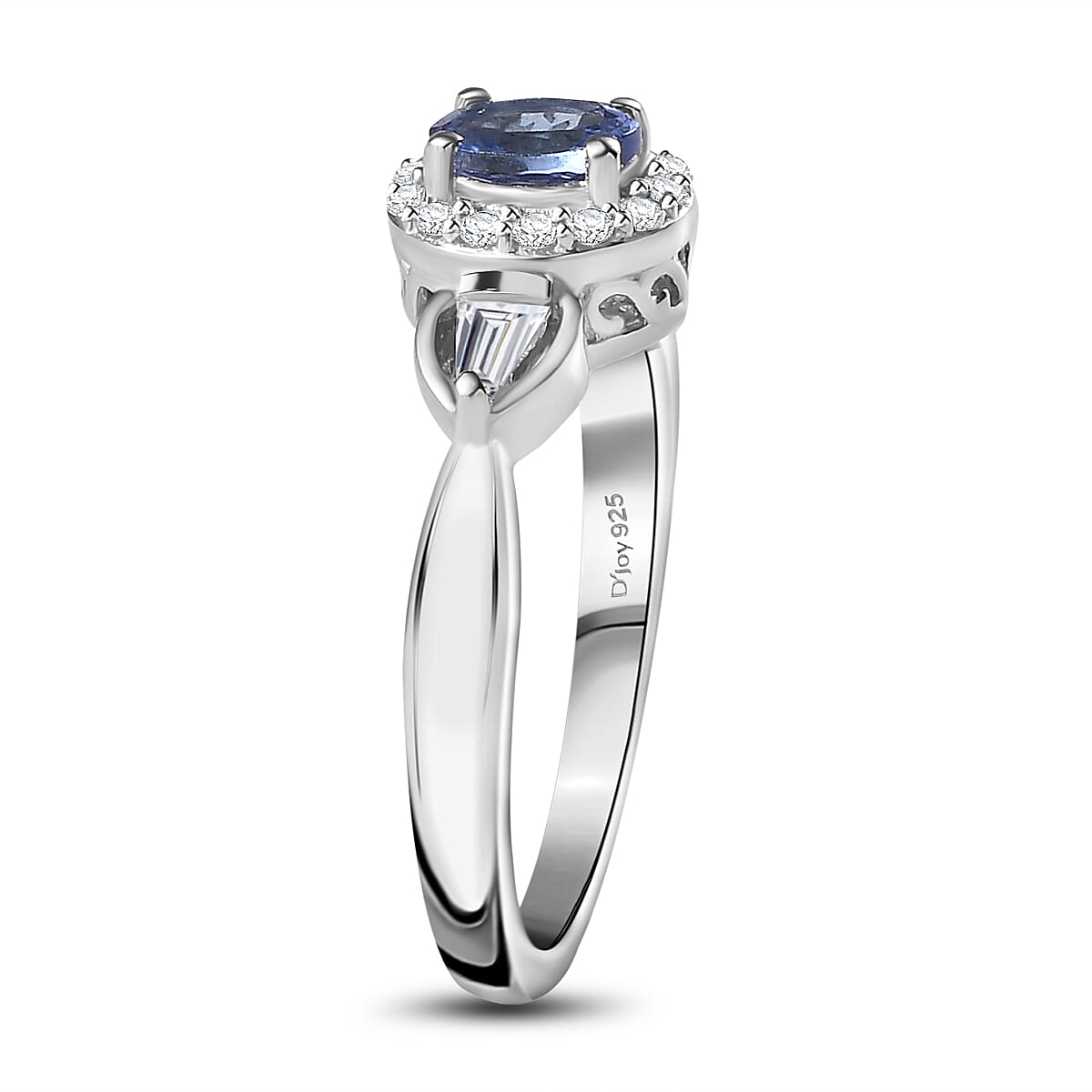 Tanzanite and White Zircon Halo Ring (Size 9.0) and Pendant Necklace 20 Inches in Platinum Over Sterling Silver 1.75 ctw image number 4
