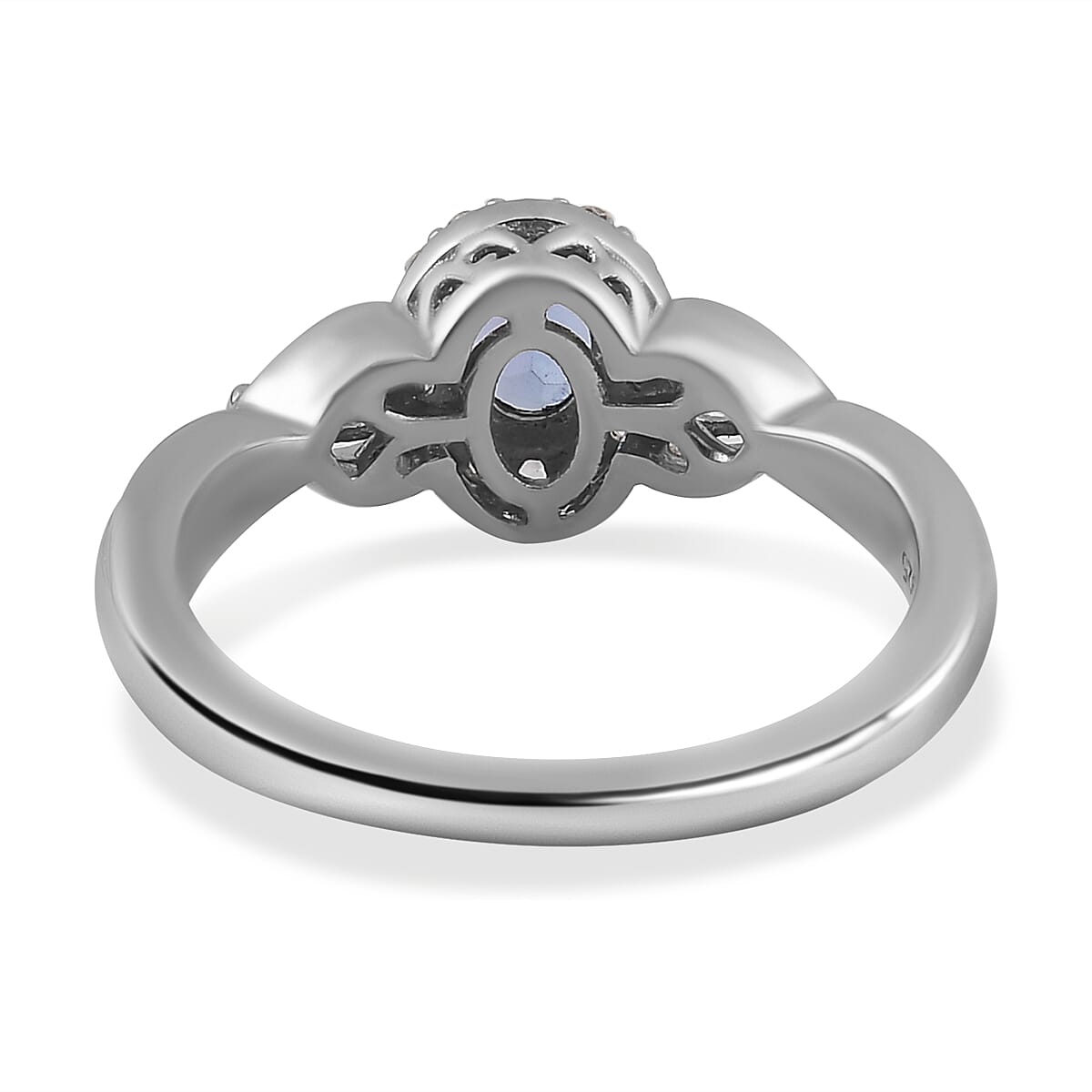 Tanzanite and White Zircon Halo Ring (Size 9.0) and Pendant Necklace 20 Inches in Platinum Over Sterling Silver 1.75 ctw image number 5