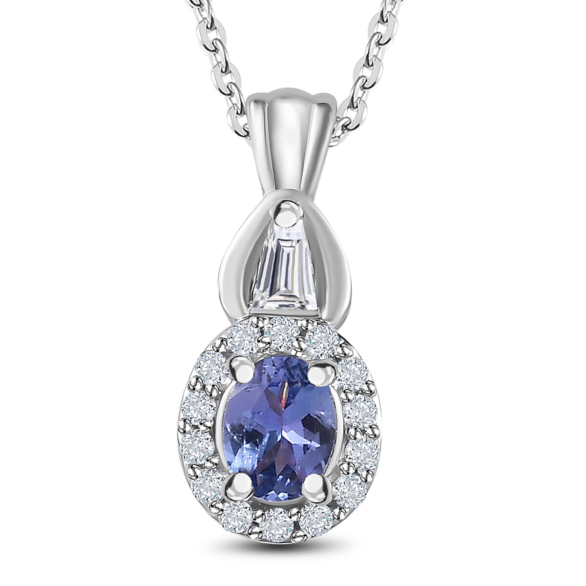 Tanzanite and White Zircon Halo Ring (Size 9.0) and Pendant Necklace 20 Inches in Platinum Over Sterling Silver 1.75 ctw image number 6