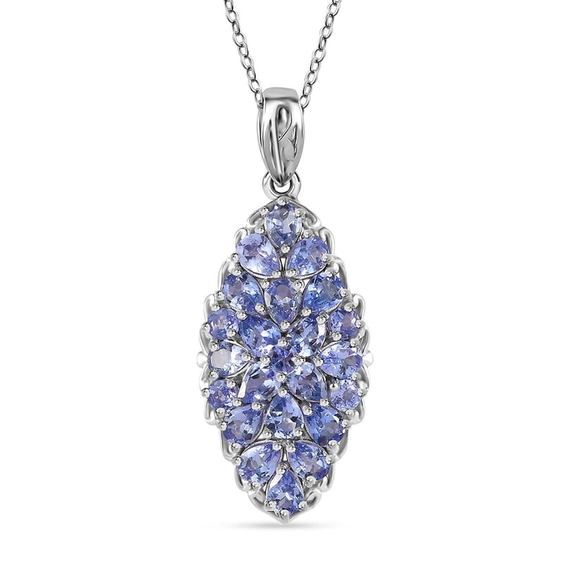 Tanzanite Elongated Pendant Necklace 20 Inches in Platinum Over Sterling Silver 3.00 ctw